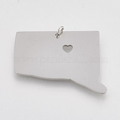 変色しにくい201ステンレススチールペンダント  コネチカット州の地図  ステンレス鋼色  21x26x1mm  穴：3mm&nbsp;STAS-T038-90