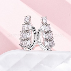 Brass Micro Pave Clear Cubic Zirconia Cuff Rings for Women&nbsp;RJEW-A062-02P