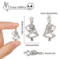 チベット風アロイペンダント100個  鉛フリー＆カドミウムフリー  スケルトン  アンティークシルバー  25.5x13.5x3mm  穴：1.8mm&nbsp;TIBE-SC0004-56AS-RS