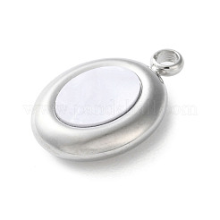 304ステンレススチールアクリルパーツ  模造シェル付  プラチナ  オーバル  15.5x11.5x4mm  穴：1.8mm&nbsp;LS-STAS-M091-02E-P