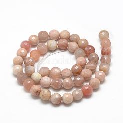 天然石サンストーンビーズ連売り  ファセット（128ファセット）  ラウンド  11~12mm  穴：1mm  約32~35個/連  15.7インチ&nbsp;G-R447-12mm-02