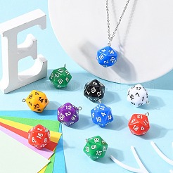 28個7色不透明アクリルパーツ  プラチナメッキ鉄パーツ  多面カット  多面体サイコロ  D20  ミックスカラー  27.5x20x20mm  穴：2mm  4個/カラー&nbsp;MACR-CJ0001-36