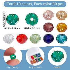 電気メッキガラスビーズ  パール光沢メッキ  多面カット  ロンデル  6x5mm  穴：1mm  10色  80個/カラー  800個/セット&nbsp;EGLA-PA0001-39C