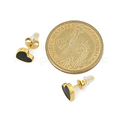 304ステンレススチールエナメルスタッドピアス  ハート  ゴールドカラー  ブラック  8x8mm&nbsp;EJEW-G421-01G-02