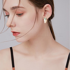 エナメルをあしらったキュービックジルコニアのスネークフープピアス  女性のための金の真鍮の蝶番を付けられたイヤリング  カドミウムフリー＆鉛フリー  ホワイト  16x17.5x7mm  ピン：0.8mm&nbsp;EJEW-SZ0001-87E