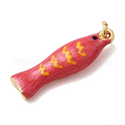 真鍮製エナメルペンダント  魚  長持ちメッキ  ラックめっき  丸カン付き  ゴールドカラー  レッド  24.5x7.5x5.5mm&nbsp;KK-H092-08G-02