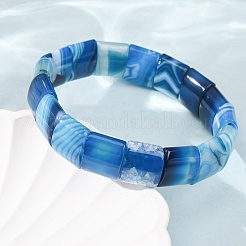 Square Natural Banded Agate(Dyed & Heated) Beaded Stretch Bracelets for Women Men&nbsp;GG-CBA9ACE-B15