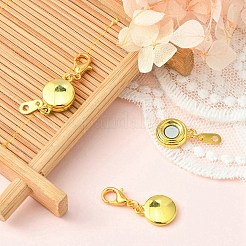 合金マグネットクラスプ  ロブスタープロングクラスプとチェーンタブ付き  フラットラウンド  ゴールドカラー  35mm  クラスプ：12x7x2.5mm  チェーンタブ：長さ22mm  フラットラウンド：9x5x0.5mm&nbsp;FIND-YW0002-09G