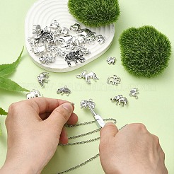 30 個 15 スタイルのチベットスタイル合金象ペンダント  象  アンティークシルバー  11~27x8.5~26x1.5~4mm  穴：1.6~2.5mm  2個/スタイル&nbsp;TIBEP-YW0001-83