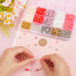 DIYジュエリー作りパーツキット  ポリマー粘土ビーズを含む  真鍮ビーズ  CCBプラスチックビーズ  ピンク  6x1mm  穴：2mm  5色  約400PCS /カラー  2000pc&nbsp;DIY-SP0001-72C
