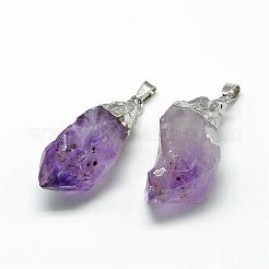 天然石アメジストペンダント  真鍮パーツ  ナゲット  35~55x20~40x10~30mm  穴：7x4mm&nbsp;G-Q493-02P