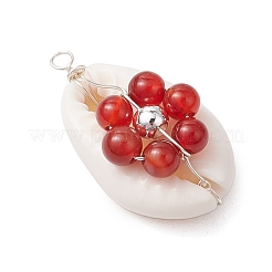 7Pcs 7 Styles Natural Stone Beaded Flower Copper Wire Wrapped Natural Cowrie Shell Pendants&nbsp;PALLOY-JF03440-02