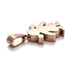イオンプレーティング（IP）304ステンレスペンダント  手動研磨  女の子  ローズゴールド  19x12x3.5mm  穴：3x7mm&nbsp;STAS-F253-06RG