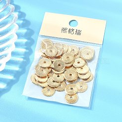 シェグレース真鍮スペーサービーズ  テクスチャフラットラウンド  カドミウムフリー＆ニッケルフリー＆鉛フリー  18KGP本金メッキ  10.8x10.8x0.8mm  穴：1.8mm&nbsp;XGRPCU944-288G