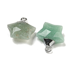 天然石グリーンアベンチュリンペンダント  ラックメッキ真鍮のパーツ  スター  18x15x6mm  穴：2mm&nbsp;G-P540-01P-07