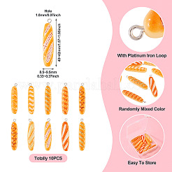 樹脂製ミニ朝食用フードペンダントセット10個  バゲットチャーム  プラチナアイアンループ付き  ミックスカラー  40~42x8.5~9.5x6~8mm  穴：1.8mm&nbsp;FIND-TA0008-32