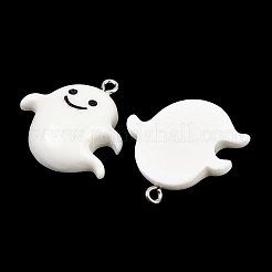 ハロウィン不透明樹脂ペンダント  ゴーストチャーム  プラチナトーンの鉄ループ付き  ゴースト  26x26x6.5mm  穴：2mm&nbsp;RESI-XCP0002-38A