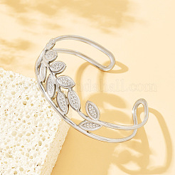 304 Stainless Steel Hollow Leaf Open Cuff Bangles for Women&nbsp;WGFB653-01