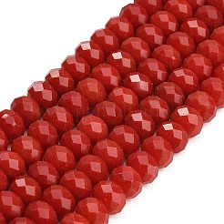 ファセットカットされた染色済みの天然白翡翠ビーズの連  ロンデル  レッド  9.5~10x7.5~8.5mm  穴：1mm  約47~50個/連  14.76~15.16''（37.5~38.5センチメートル）&nbsp;GG-CBAE966-01B-D