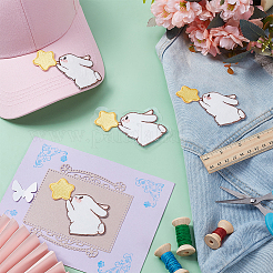 ウサギと星のコンピューター刺繍布パッチ4個  粘着式パッチ  マスクと衣装のアクセサリー  アップリケ  ホワイト  77x75x1.5mm&nbsp;PATC-FG0002-64