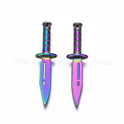 レインボーカラーアロイペンダント  カドミウムフリー＆鉛フリー  剣  39x9.5x4.5mm  穴：1.2mm&nbsp;X-PALLOY-N156-210