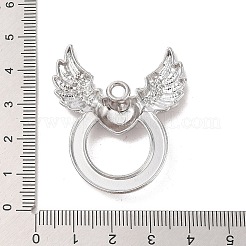 合金ペンダント  ハートチャーム付き翼  プラチナ  42x36x5mm  穴：3mm&nbsp;FIND-M021-12P
