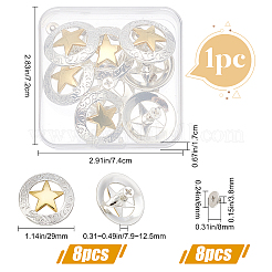 8穴合金ボタン1個  スターとフラットラウンド  DIYの荷物とハードウェアアクセサリー用  銀  29x7.9~12.5mm  穴：3.4mm  8個/箱&nbsp;FIND-GF0002-25