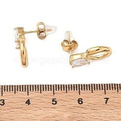 304ステンレススチールとクリアキュービックジルコニアを使用したドロップスタッドピアス  ゴールドカラー  リング  17x11mm&nbsp;EJEW-G468-03G-01