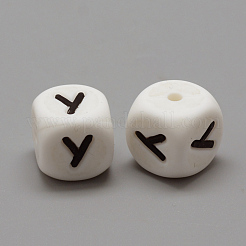 食品グレードの環境に優しいシリコーンビーズ  水平穴  DIYネックレスの製作  文字スタイル  キューブ  文字.y  12x12x12mm  穴：2mm&nbsp;X-SIL-R001-Y