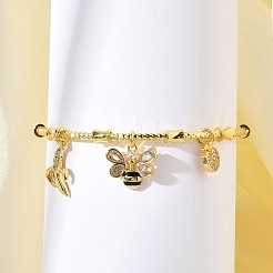 Brass Micro Pave Clear Cubic Zirconia Charm Bangles for Women&nbsp;BJEW-Z089-04P