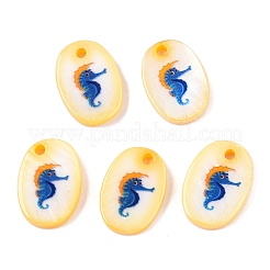 Natural Freshwater Shell Double Face Printed Oval Charms&nbsp;SHEL-T020-05M