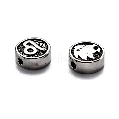 304ステンレススチールビーズ  十二星座とフラットラウンド  アンティークシルバー  レオ  10x4mm  穴：1.8mm&nbsp;STAS-J033-01F