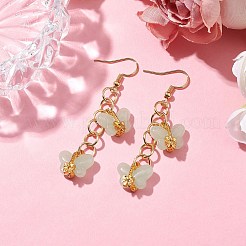 蝶のガラスのダングルイヤリング  真鍮パーツ  ゴールドカラー  62x14.5mm&nbsp;EJEW-JE05769