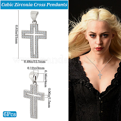 6Pcs Cross Brass Micro Pave Clear Cubic Zirconia Pendants&nbsp;KK-BBC0016-27