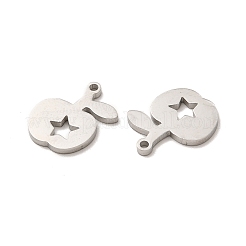 変色しない304ステンレススチールチャーム  スター付きリンゴ  ステンレス鋼色  15x13x1.4mm  穴：1.4mm&nbsp;STAS-M089-49P