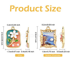 10個10スタイルアロイエナメルペンダント  花のチャームが付いた長方形  absプラスチックパール  ミックスカラー  25~25.5x17~19x4~6.5mm  穴：2mm  1個/スタイル&nbsp;ENAM-FS0003-27