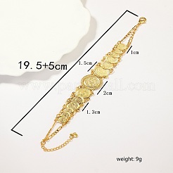 絶妙な中東スタイルの真鍮コインレディースリンクチェーンブレスレット  ゴールドカラー  7-1/2インチ（19cm）&nbsp;XX1389
