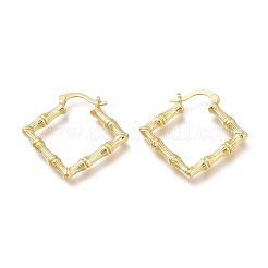 真鍮製フープピアス  長持ちメッキ  竹の棒でひし形  18KGP本金メッキ  29.5x31.3x3.5mm  ピン：1.5mm&nbsp;EJEW-H104-05G