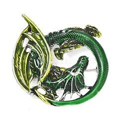 バックパックの服に使える、盤竜合金エナメルのラペルピン  アンティークシルバー  グリーン  51x44mm&nbsp;JEWB-G044-02AS-01
