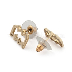 12つの星座/星座合金スタッドピアス  耳ナッツ  ゴールドカラー  水瓶座  10x14x1.5mm  ピン：0.6mm&nbsp;EJEW-B025-01G-J