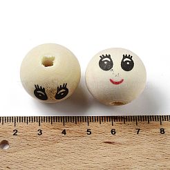 プリントウッドヨーロピアンビーズ  笑顔模様大穴丸ビーズ  染色されていない  古いレース  24.5~25x22.5~23mm  穴：5.7~6mm  約103個/500g&nbsp;WOOD-XCP0001-83