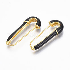 真鍮製エナメル安全ピンイヤリング  18KGP本金メッキ  ニッケルフリー  ブラック  28x12x4mm  ピン：1mm&nbsp;JEWB-R015-01A-NF