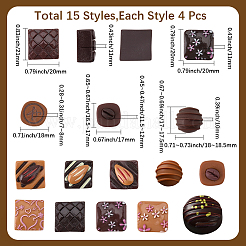 60個15スタイル不透明樹脂カボション  模造食品  チョコレート  ミックスカラー  16~21x16~20x7.5~11.5mm  4個/セット&nbsp;RESI-SC0006-26