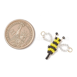 ガラスシードビーズのビーリンクコネクタチャーム  ゴールドカラー  きいろ  24.5x26x2.5mm  丸カン：4x0.5ミリ  内径：3.5mm&nbsp;PALLOY-MZ01221