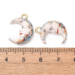プリント合金ペンダント  ムーンチャーム  ラックめっき  カドミウムフリー＆鉛フリー  ゴールドカラー  ミックスカラー  19.5x15x5mm  穴：1.8mm&nbsp;AL-CBA7256-26G