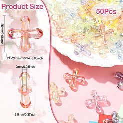50 個の UV メッキ透明アクリルビーズ  クロス  ミックスカラー  24~24.5x25x9.5mm  穴：2mm&nbsp;MACR-CJ0002-21