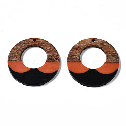 樹脂＆ウォールナットウッドペンダント  リング  カラフル  38x3mm  穴：2mm&nbsp;X-RESI-S389-063