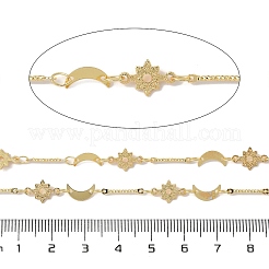 真鍮リンクチェーン  ABSイミテーションパール＆ガラス付き  溶接されていない  カドミウムフリー＆ニッケルフリー＆鉛フリー  スプールで  ムーン  18KGP本金メッキ  13x1.5x1mm  約32.81フィート（10m）/ロール&nbsp;CHC-K016-04G-02