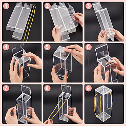 透明なペット用プラスチックギフトボックス  ポリエステルコード付き  長方形  ブラック  完成品：7x7x21cm  約3個/セット&nbsp;OBOX-WH0016-04B
