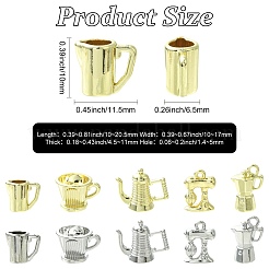 20本10スタイルアロイペンダント  モカポット/カップ/コーヒーマシンチャーム  プラチナ  10~20.5x10~17x4.5~11mm  穴：1.4~5x1.4~4mm  2個/スタイル&nbsp;FIND-CJ0005-54